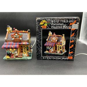 Halloween Harvest Trick or Treat Cafe Lighted Porcelain House